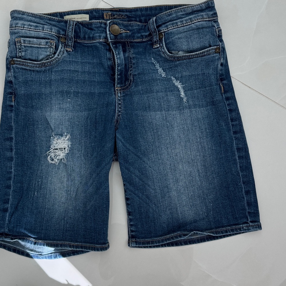 Kut from the Kloth Medium Dark Blue Distressed Denim Bermuda Shorts